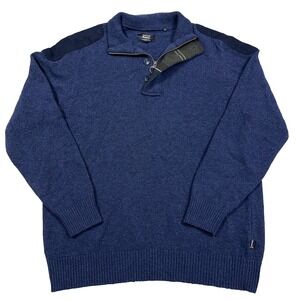 Barbour Land Rover Sweater Men XXL 2XL Blue 1/4 Zip Henley Wool Double Shoulders